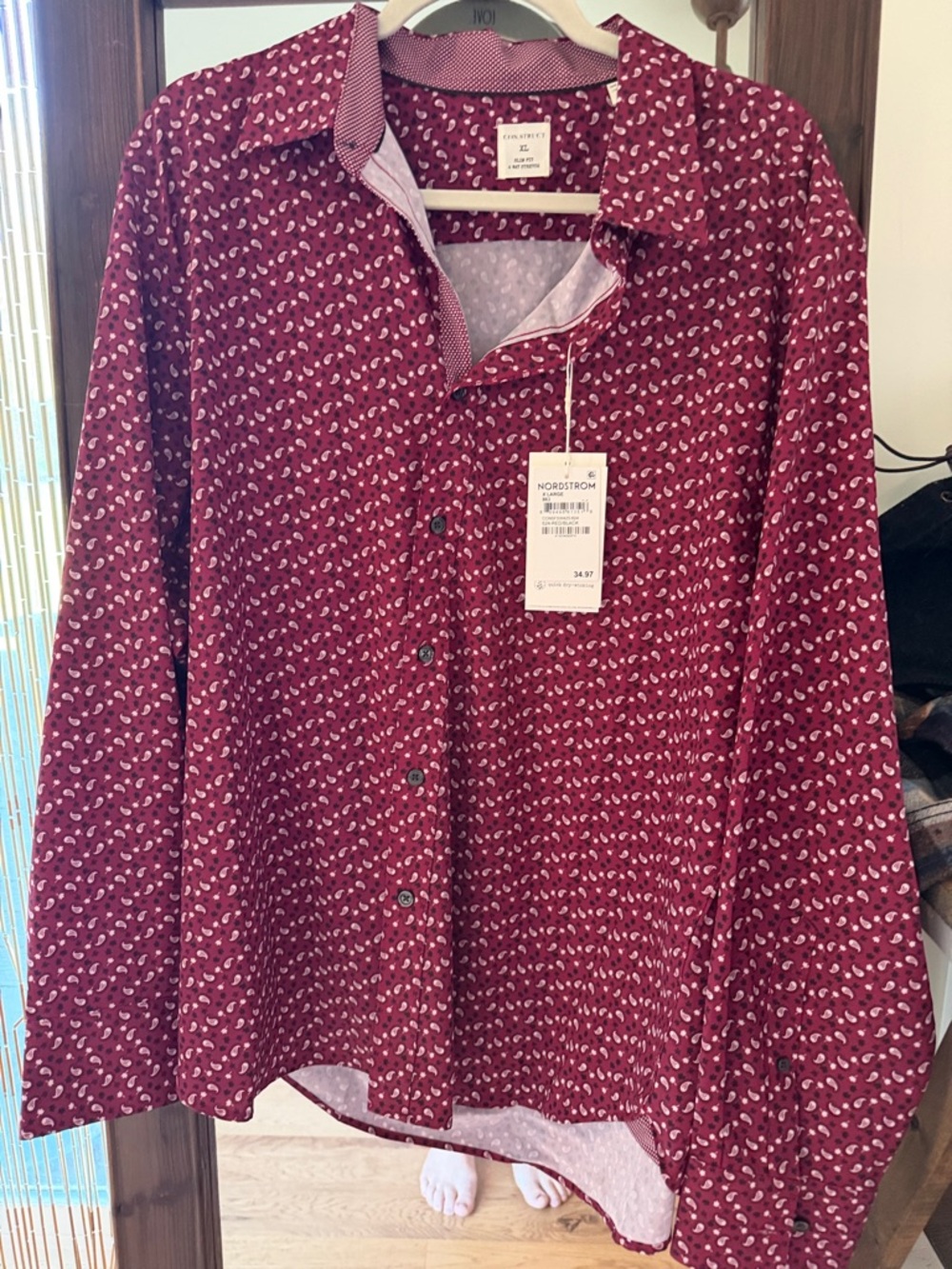 Nordstrom Men's Burgundy Paisley Button-Down Shirt